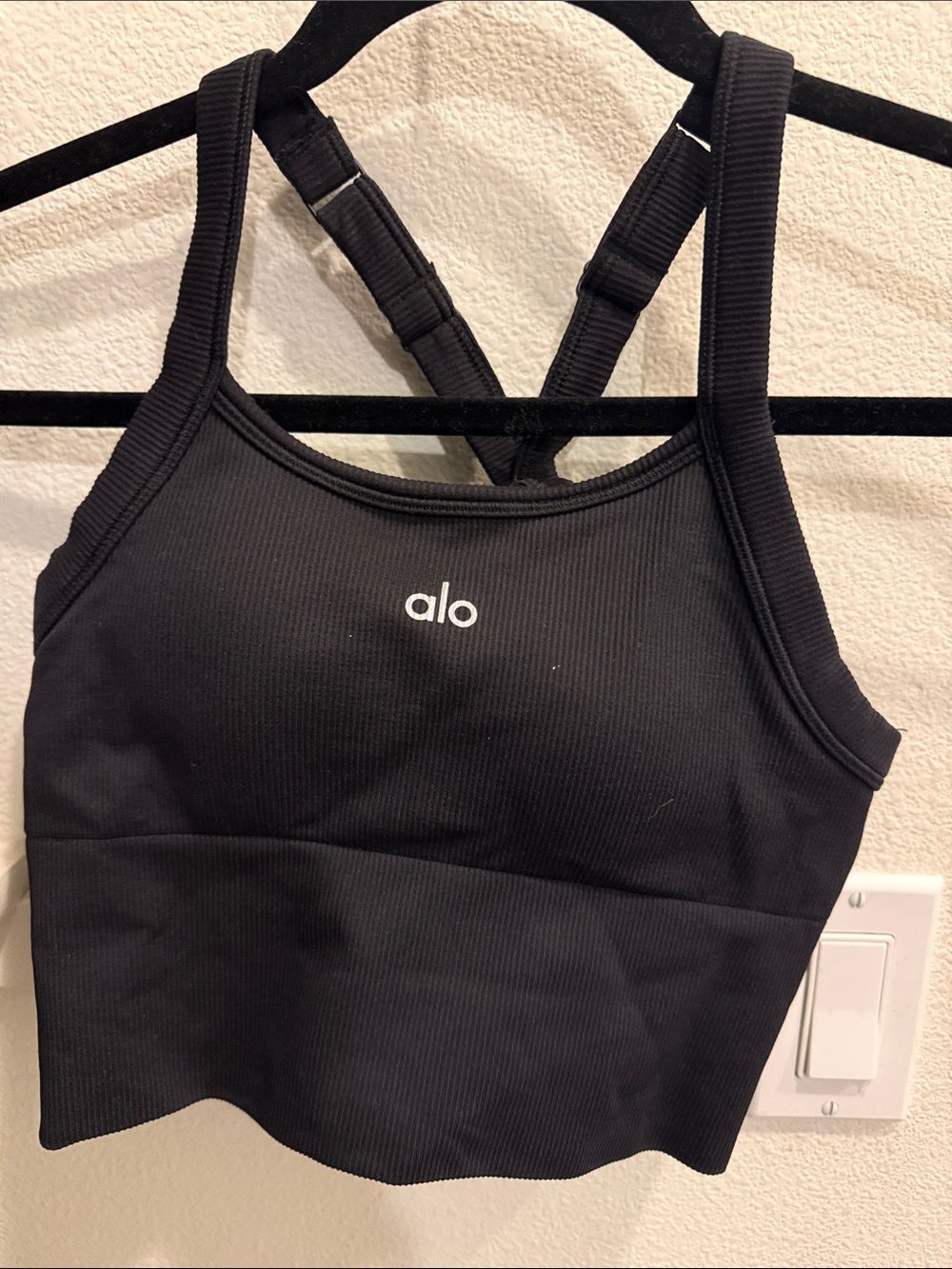 ALO Yoga Black Ribbed Longline Sports Bra